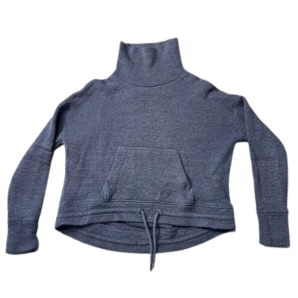 Sweaty Betty Waffle Knit Funnel Neck Sweatshirt Womens XS Blue Pullover Pocket